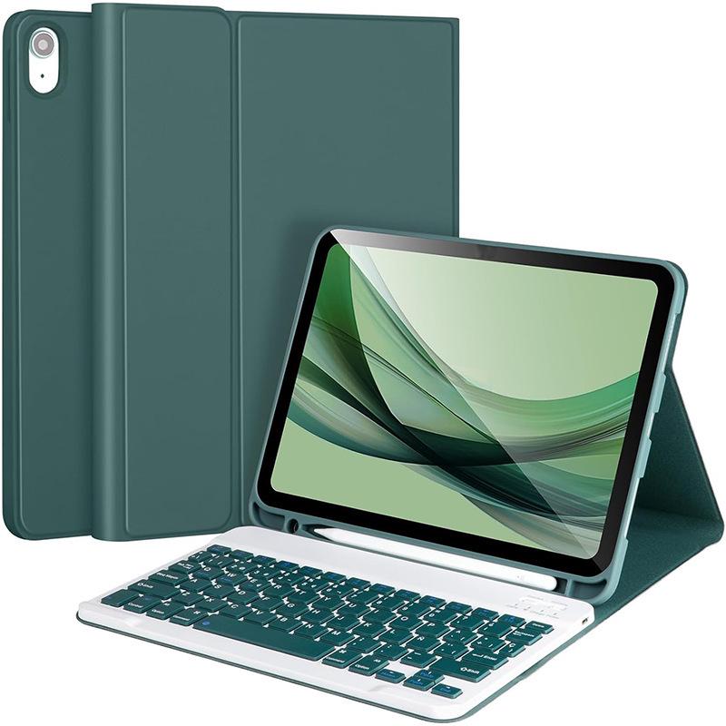 Compatible with iPad 11 A16: 10th Gen 10.9" Leather Case with Detachable Bluetooth Keyboard & Magnetic Pencil Holder.
