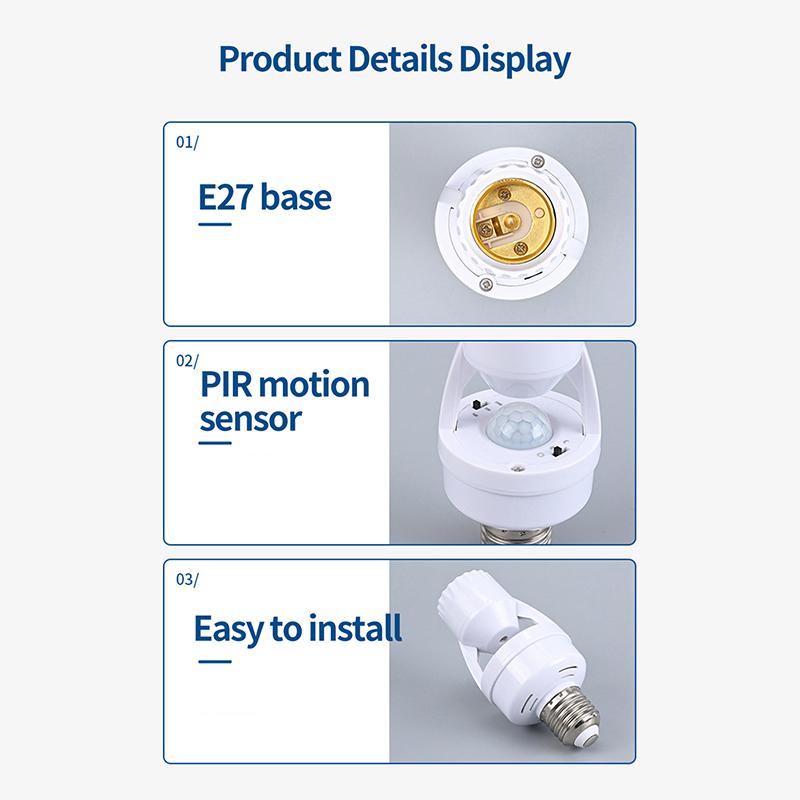360 Degrees Human Induction Motion Sensor Lamp Socket Base Ac85-265V Delay Time Switch E27 Base Holder Socket Adapter