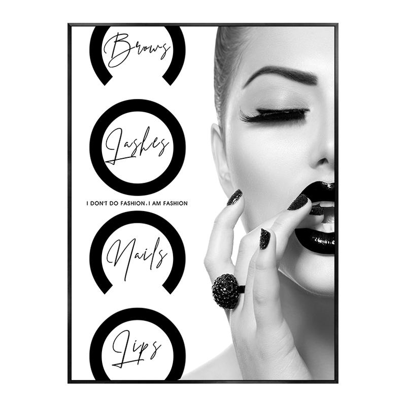 

Современная мода бровей, ресниц, губной помады, ногтей, макияжа, плакат, черный, белый цвет, салон красоты, холст, картина, настенная художественная картина, декор для студии 21x30cm No Framed