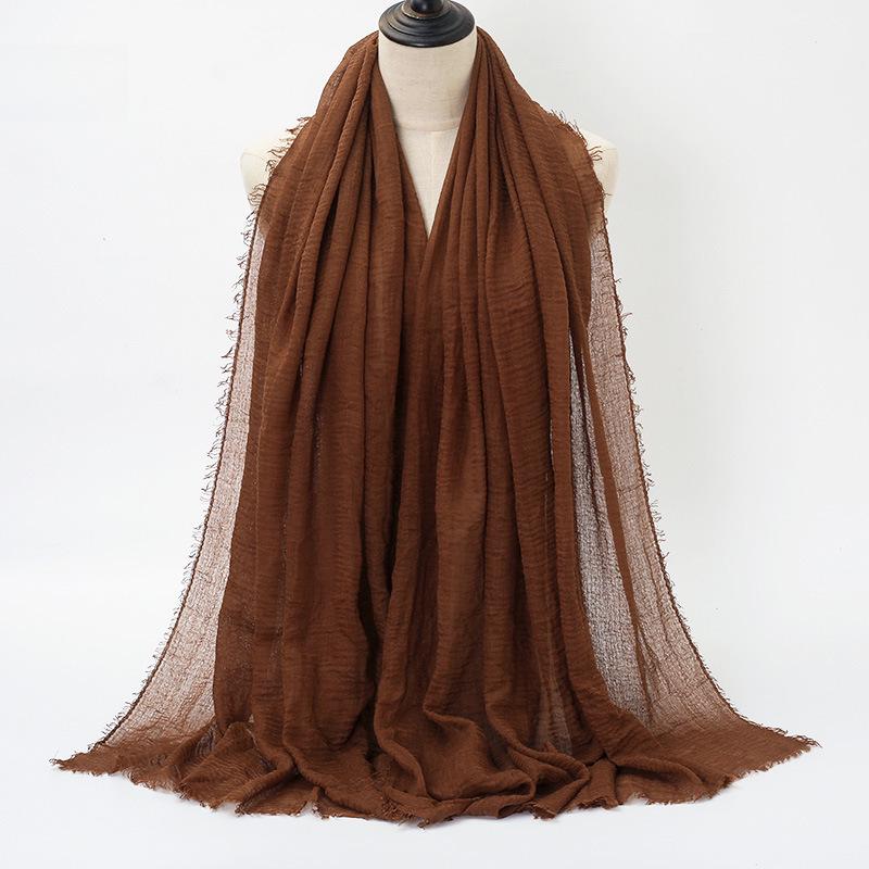 Nowy Styl Pognieciony Bawełniany Szal z Futrzanym Brzegiem i Rayonem, Duża Jednolity Kolor Damska Chusta na Głowę BS414