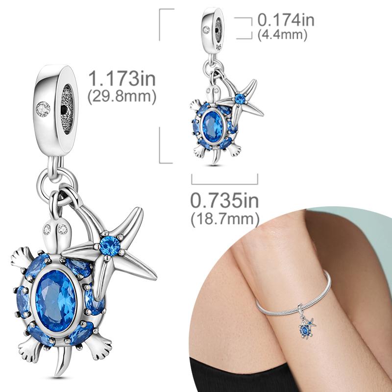 New Silver Plated Charms Beads Turtle Starfish Shell Sea Blue Summer Beads Fit Original Charms DIY Woman Jewelry Gift