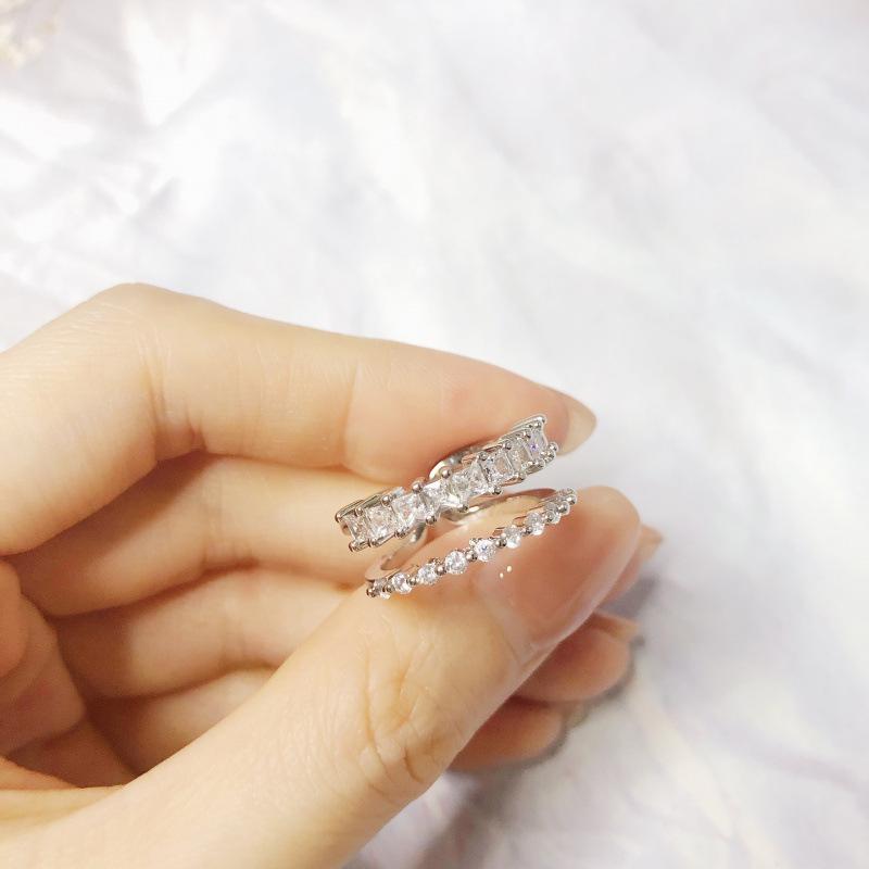 Korean Simple Double-Layer Zircon Ring: Versatile, Stackable, Super Flash Diamond Design. Adjustable Open