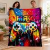 Personalized Gamer Blanket, Custom Name Gaming Controller Throw, Colorful Graffiti Game Room Decor, Video Game Gift for Boys Teens & Adults