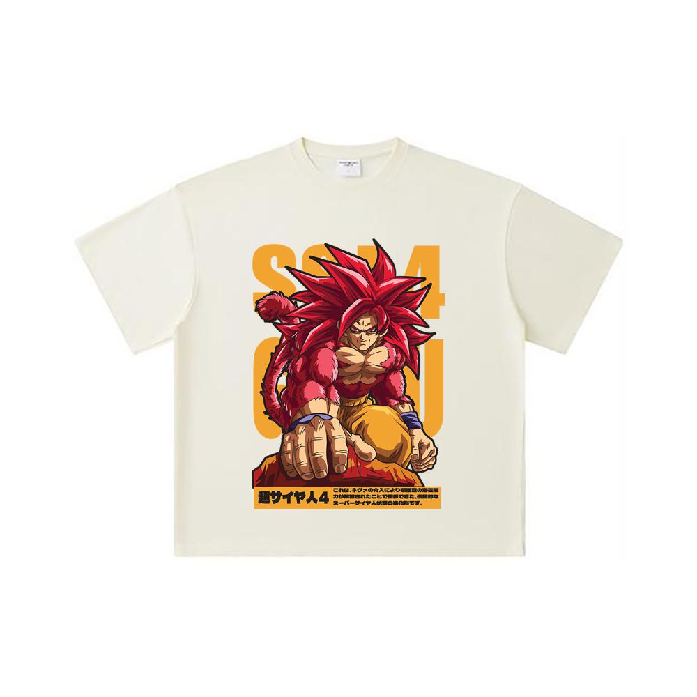 

260 GSM Double Yarn 32 Count 100% Cotton Dragon Ball V42 Goku SSJ4 Print Unisex Heavy Cotton T Shirt S абрикосовый