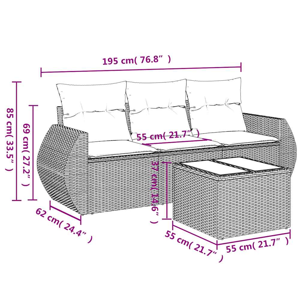 Vidaxl 4-Cz. Garden Lounge Set, Cushions, Black PE Rattan
