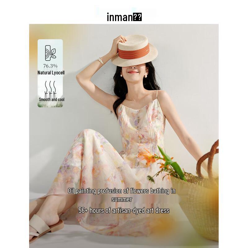 

INMAN 2025 Весеннее платье миди с V-образным вырезом и цветочным принтом, с завязкой на талии S