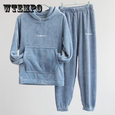 Coral Fleece Pajamas for Women and Men Pyjamas Set Flannel Hoodie Pullover Sleepwear Autumn Winter Velvet Warm Home Wear Suit Casual Loose Long Sleeve