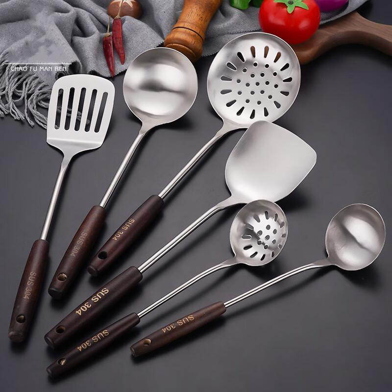 304 Stainless Steel Wooden Handle Slotted Soup Ladle