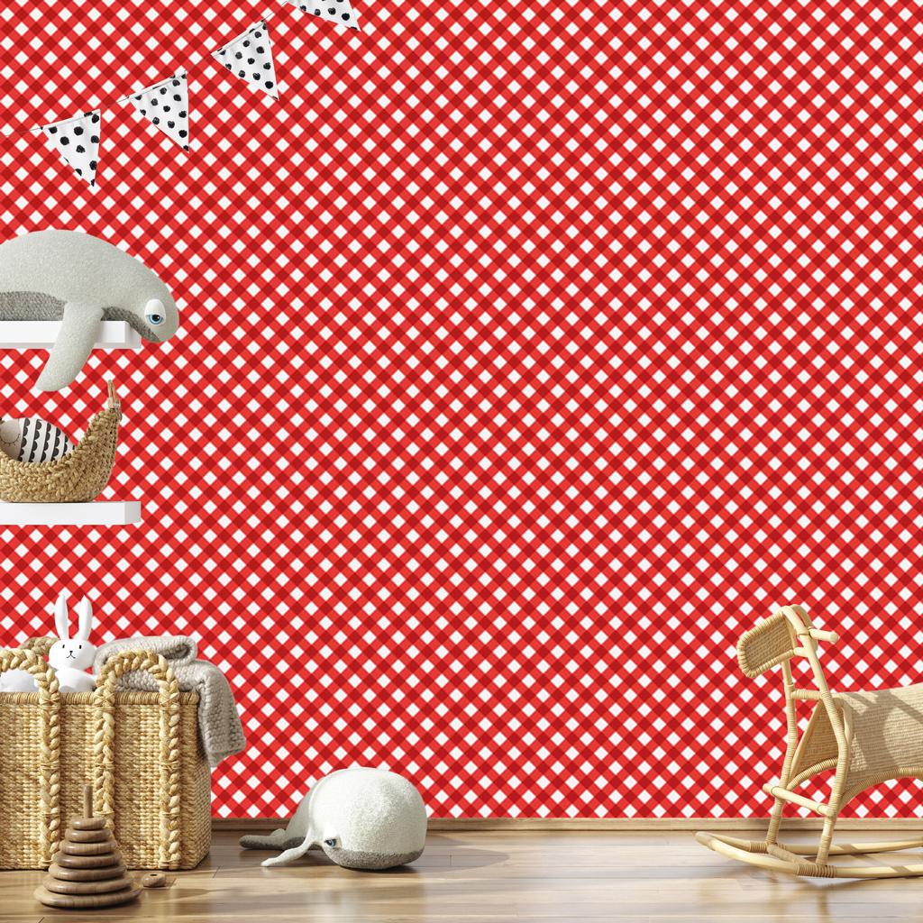 Red Vichy Plaid Wallpaper for Living Room and Bedroom 50x1000
