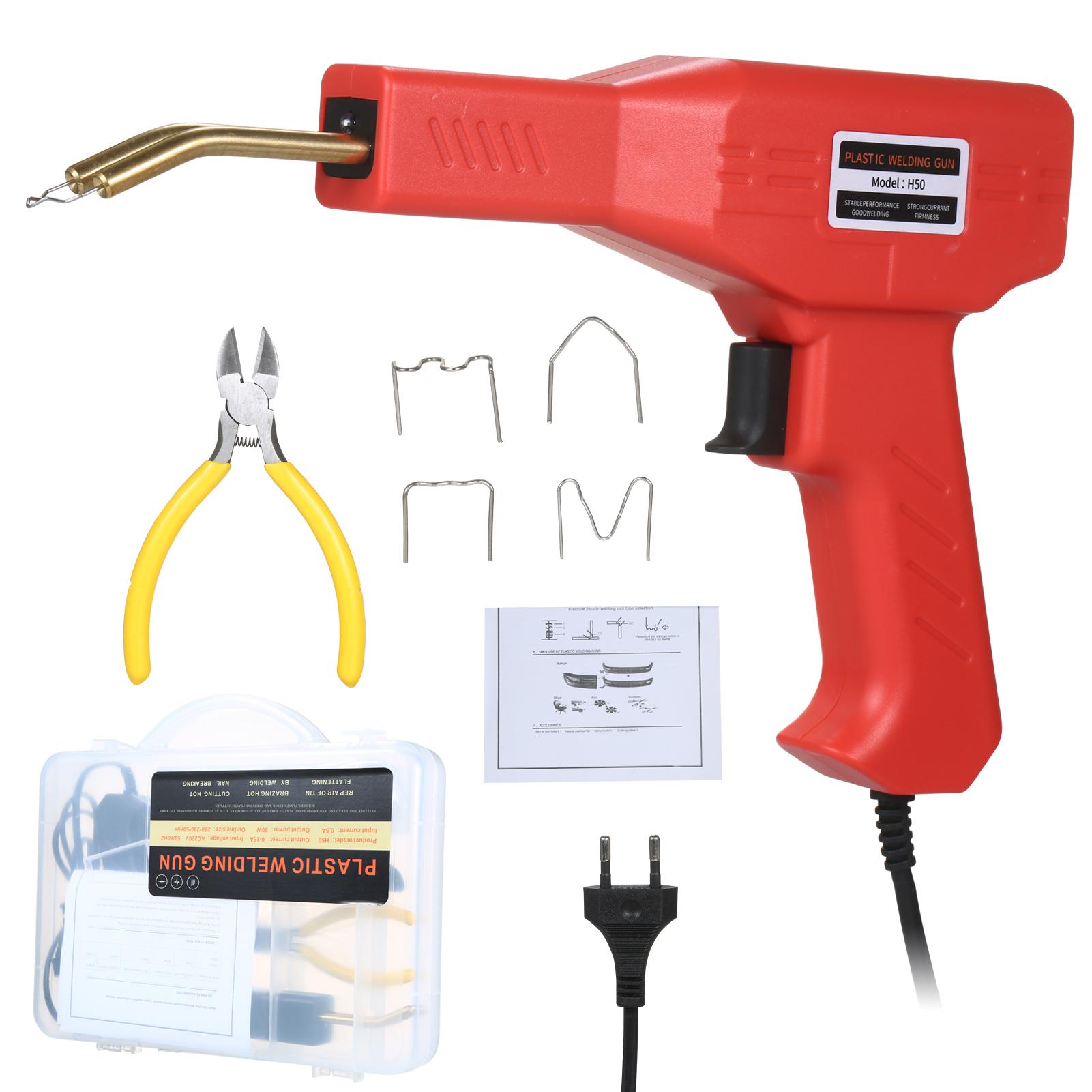 

Сварочный аппарат для пластика, комплект для ремонта трещин на бампере автомобиля, 50 Вт, горячий степлер, комплект для ремонта пластика включает в себя горячий комплект