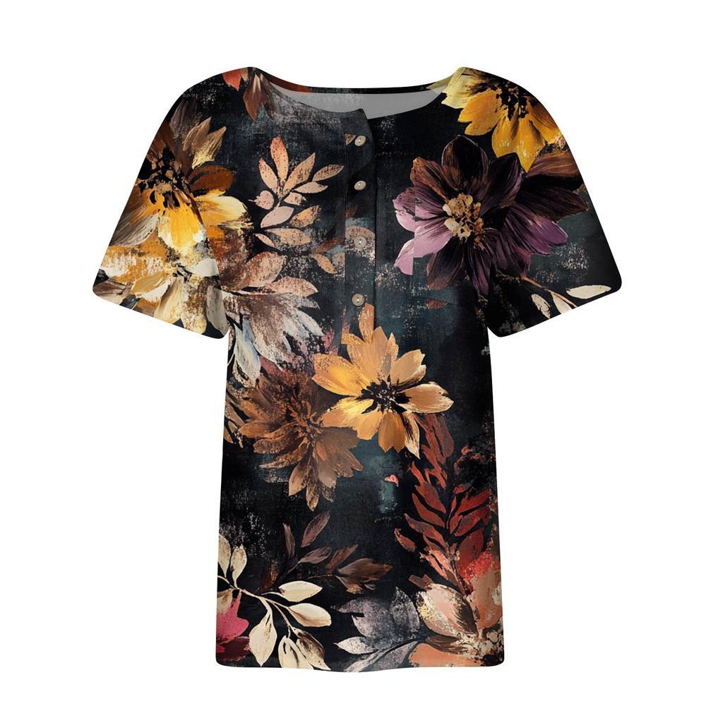 Dámská móda ležérní halenka s potiskem s kulatým výstřihem a krátkým rukávem