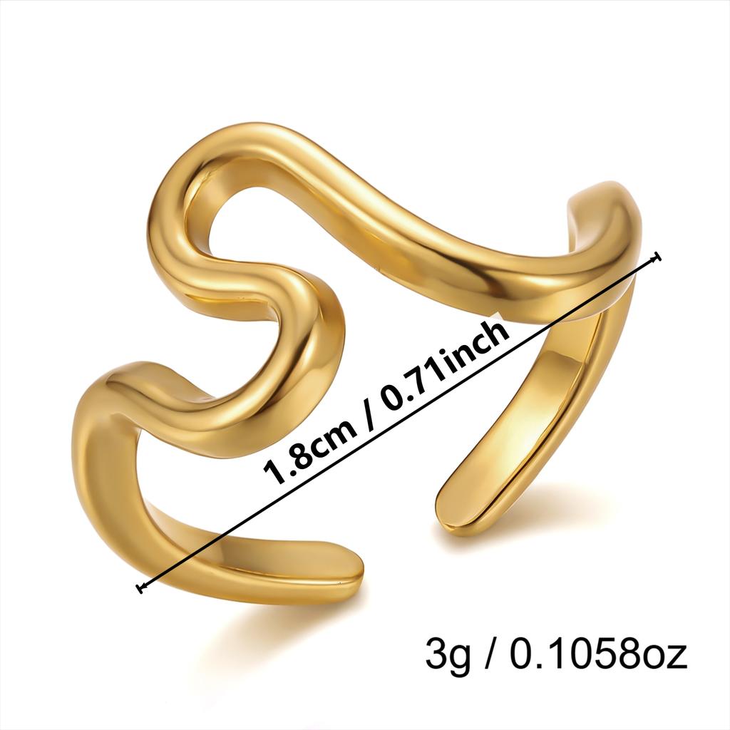 Gold Plated Stainless Steel Geometric Symmetry Line Open Ring for Women Men Line Texture Ring Charms Waterproof Jewelry Gift