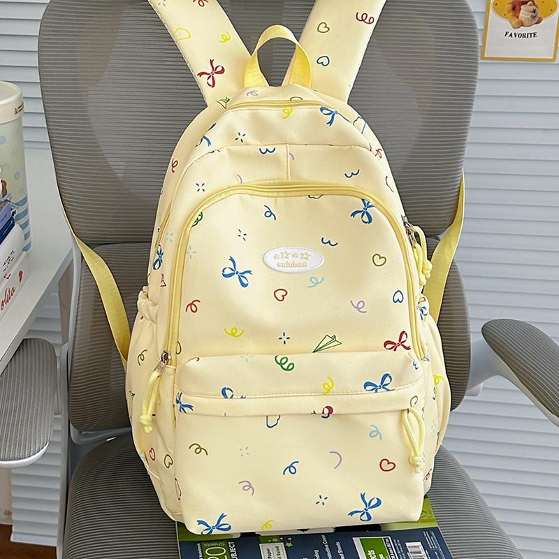 Colorful Doodle Print School Backpack with Multiple Front Pockets Adjustable Straps Casual Daypack for Teens