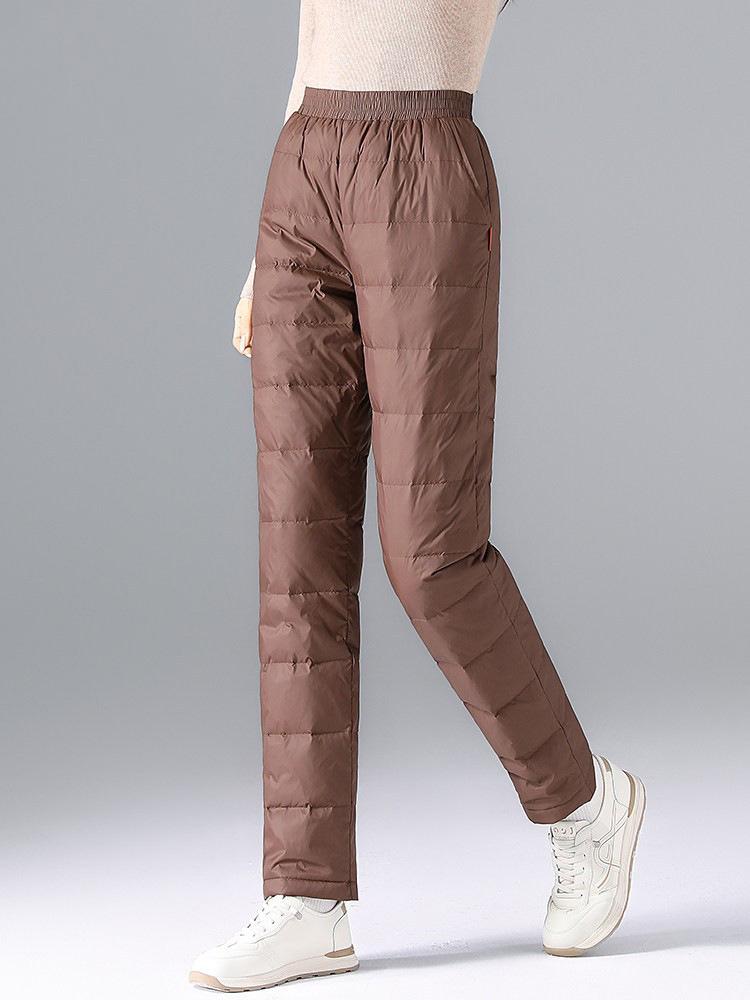 2026 Winter Women's Windproof Down Pants: Warm, Thick, Straight-Leg Outdoor Wear for Middle-Aged and Elderly