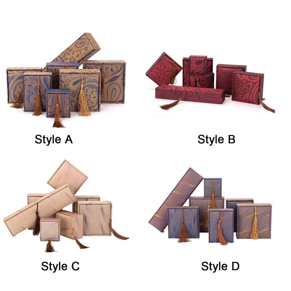 Linen Tassel Jewelry Box Chinese Style Ring Gift Box Vintage Jewelry Packaging Box  Wedding