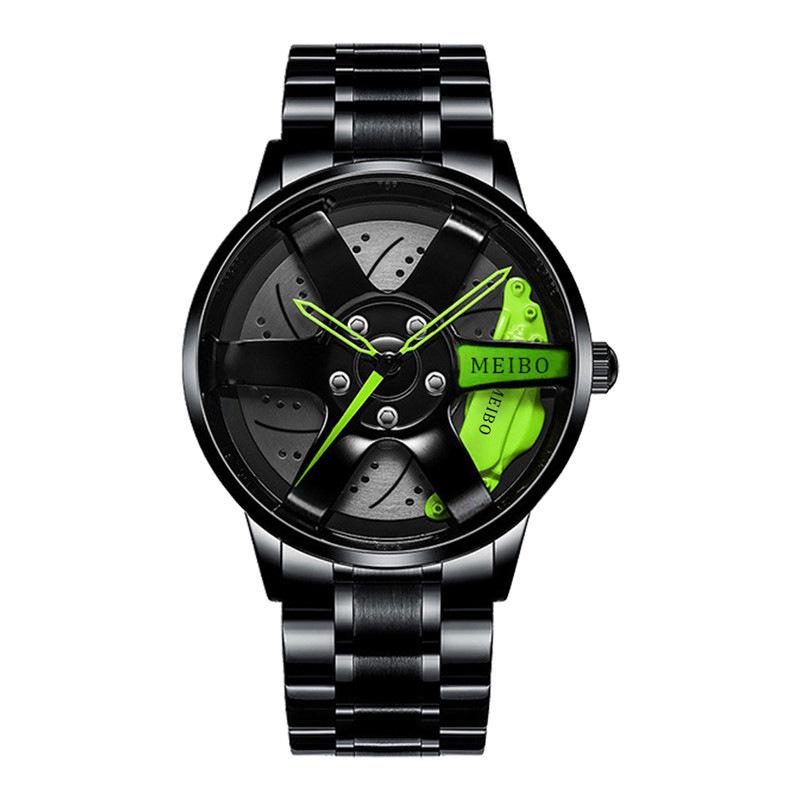 Trendy Men's Sports Car Wheel Hub Design Watch with 3D Racing Elements