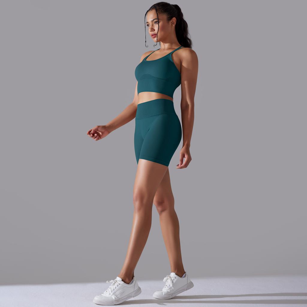 Yoga Outfits Auroth Women 2 Piece Fitness Suits High Waist Sport Shorts Back Cross Running Bra Workout Set