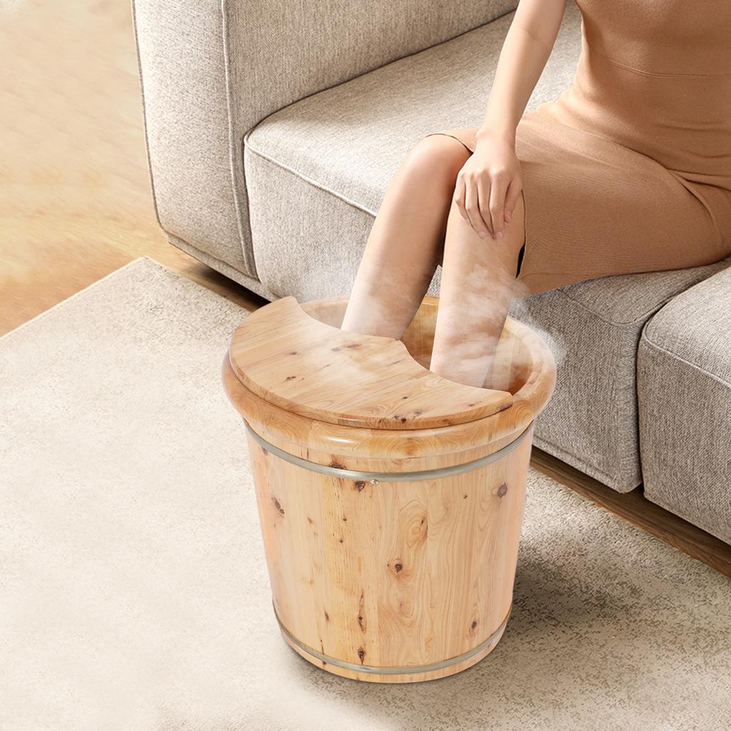 Wooden Wood/Brown Footbath Bucket,40*40cm Round Edge/Carbonization Footbath Bucket  Floortanding for Home,Foot Spas