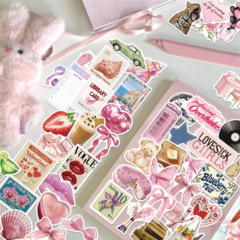 50Pcs/Set Retro Pink Junk Diary Stickers DIY Fashion Waterproof Doodle Decals Stickers