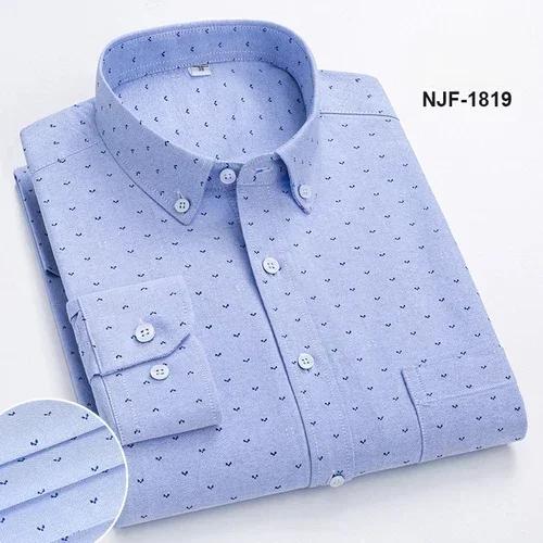 Spring and Autumn Men's Pure Cotton Long Sleeved Shirts for Middle and Youth Leisure All Cotton Oxford Plaid Plus Size Shirts