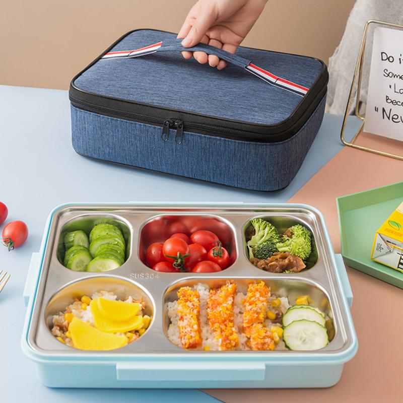 Portable Insulated Lunch Box Bag Large Capacity Flat Tote Bag Food Delivery Cooler Bag For Working Hiking