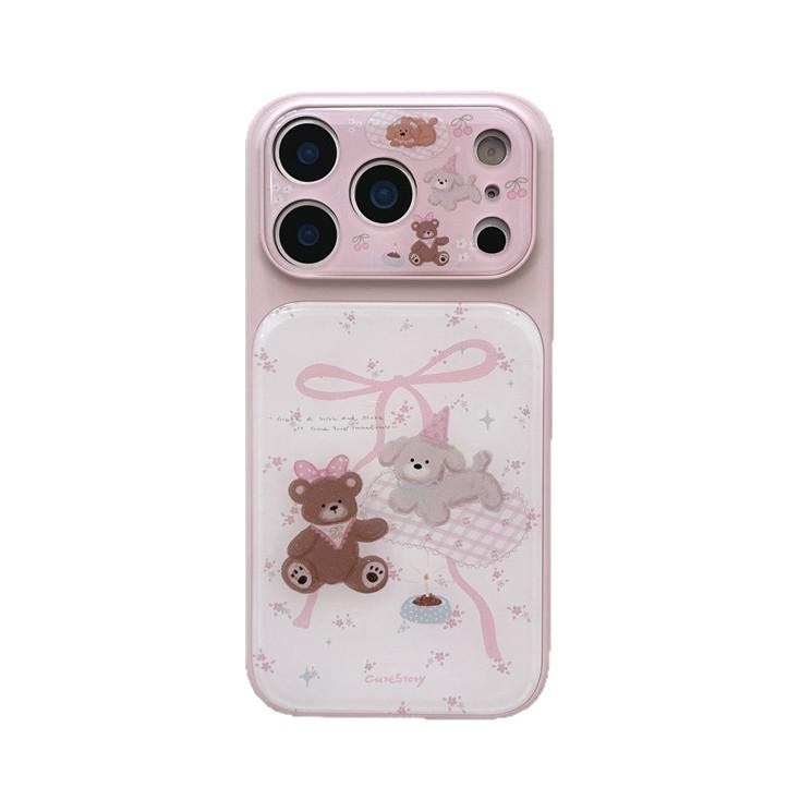 Pink Floral Dog & Bear iPhone 14/15/16 Pro Max Case