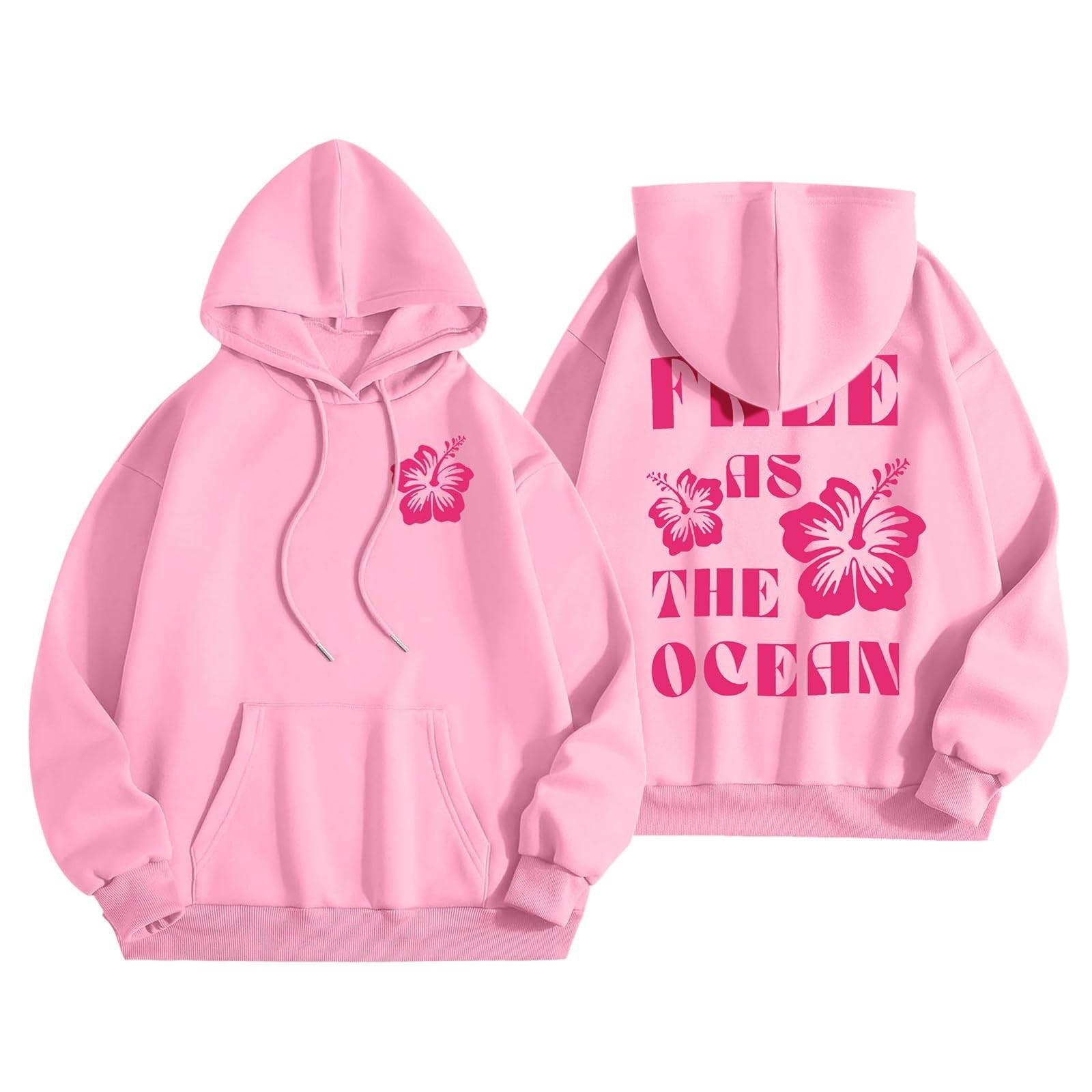 

Женская модная толстовка с длинным рукавом, принтом букв, капюшоном, завязками, большим карманом, толстовка сверху S розовый