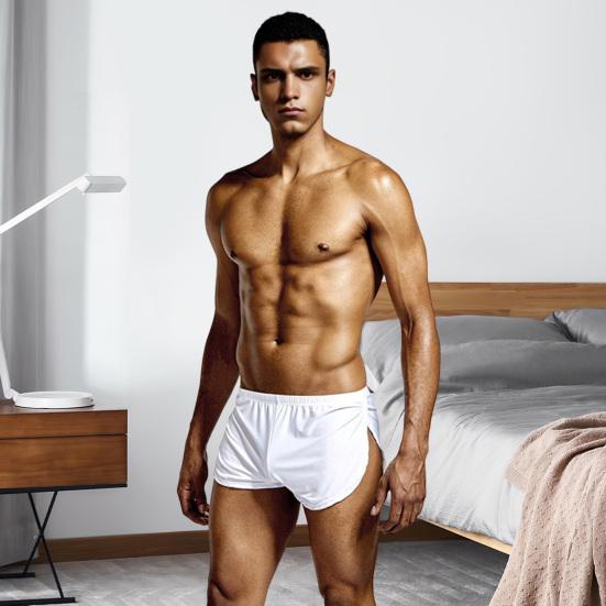 

Men Boxer Underwear Low Waist Breathable Smooth Wiring Perfect Fit Shorts Panties Solid Color Loose Fit Home Underwear L білий