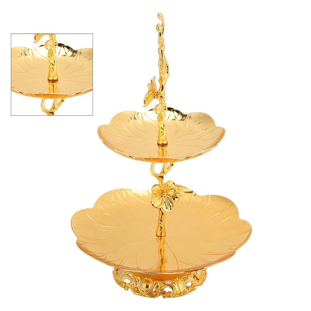 7PCS European Gold Cake Stand Easy Assemble Double Layer Serving Tray Fruit Serving