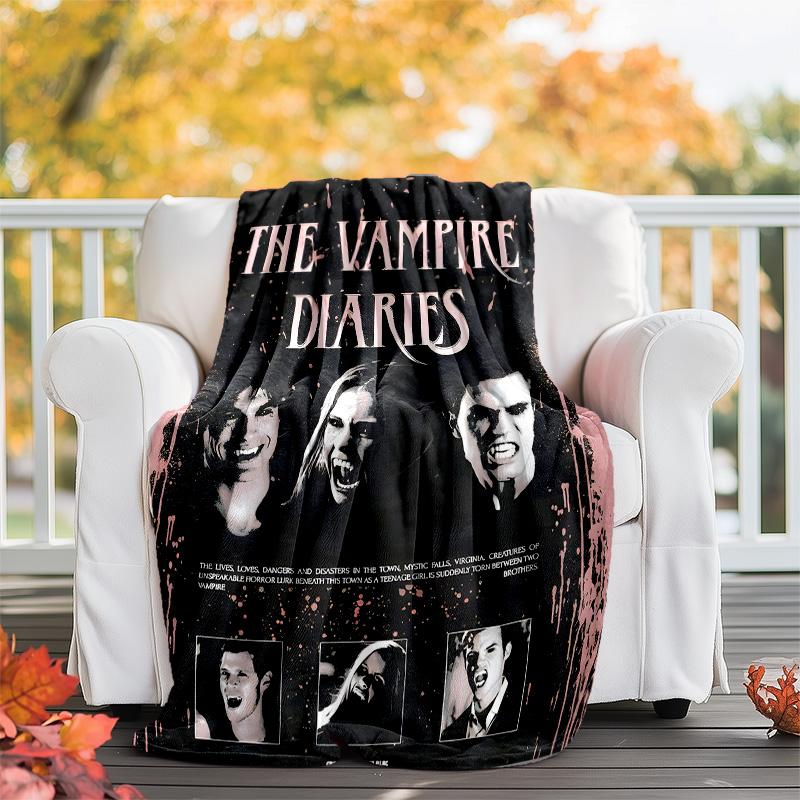 1 Stück The Vampire Diaries 4 Thema Weiche Flanell-Kuscheldecke - Digitaldruck, Polyester, Gemütlich für alle Jahreszeiten, Perfekt für draußen und Reisen