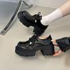 Women's Platform Lace Up Louboutin Shoes - Fashionable and Versatile Heightening Comfortable Chunky Heel Round Toe Faux Leather British Style Shoes