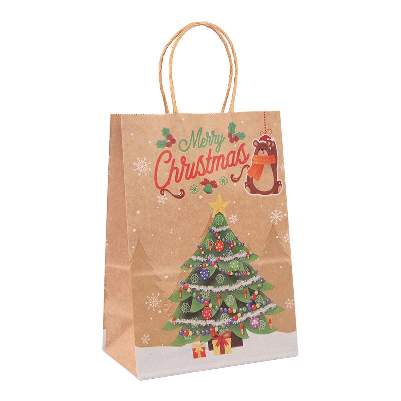 5pcs Kraft Paper Gift Bags Merry Christmas Candy Cookie Packaging Bag Boxes Natal Kids Favors 2025 New Year Party Decoration