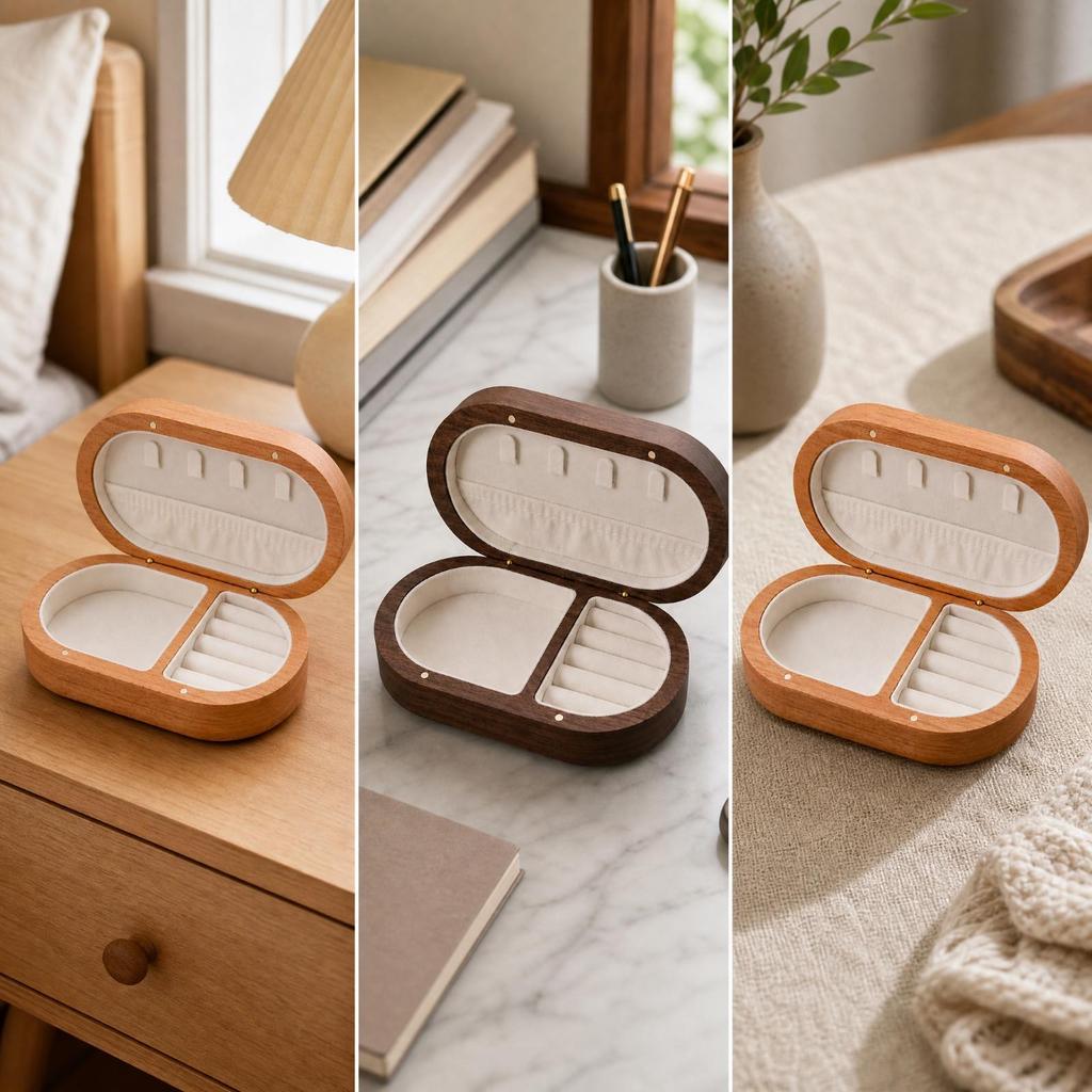 Solid Wood Jewelry Box with Snap Closure Dustproof for Bedroom