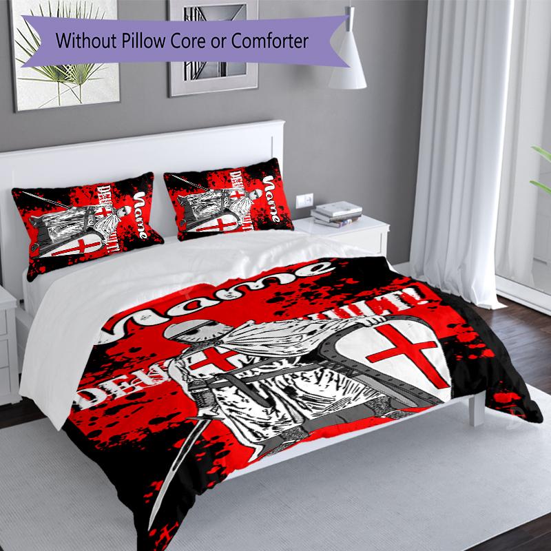 3pcs Custom Name Knights Templar Set,Includes 1 Duvet Cover and 2 Pillowcases,All-season Bedroom Decor