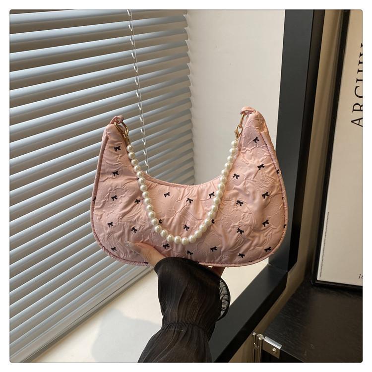 

New Fresh 2025 New Bow Quilted Women Portable Storage Foreign Style Casual Large Capacity Portable Underarm Single рожевий