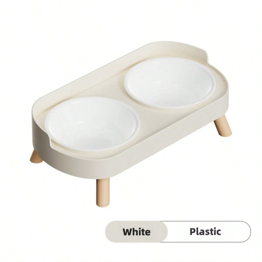 Elevated Stainless Steel/Plastic Pet Bowls Set with Stand, Dual Bowls for Small Dogs and Cats, with Splash Guard - Pet Feeder