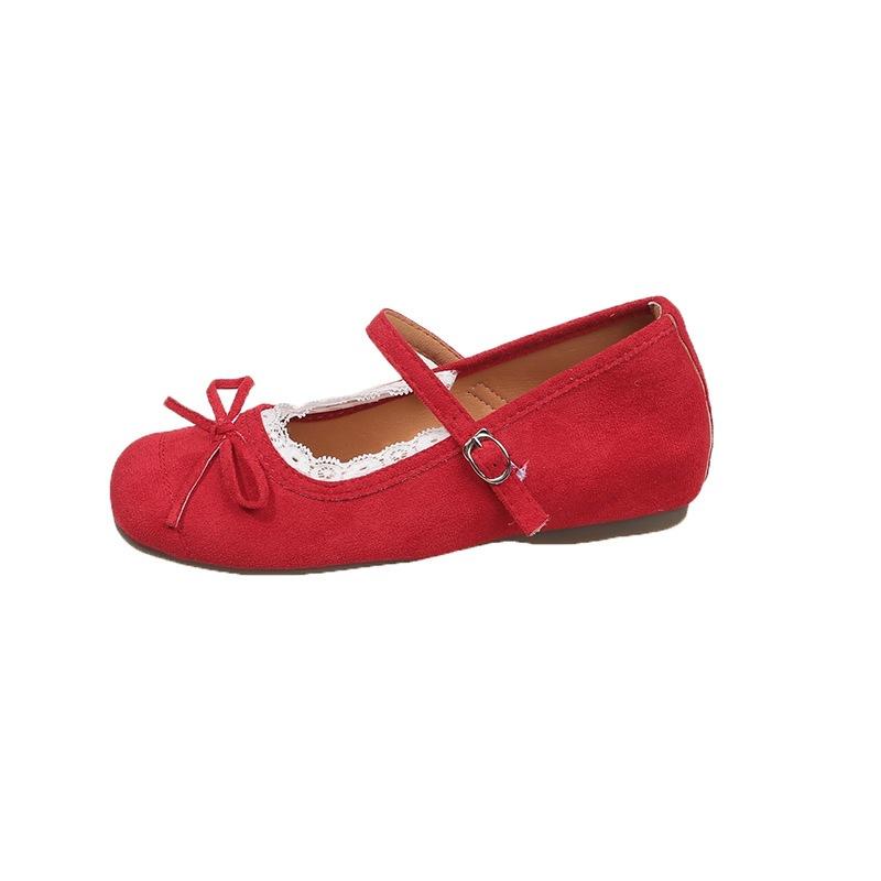 Soft sole one-word buckle single shoes French Mary Jane shoes spring and autumn with skirt inner height-increasing ballet shoes