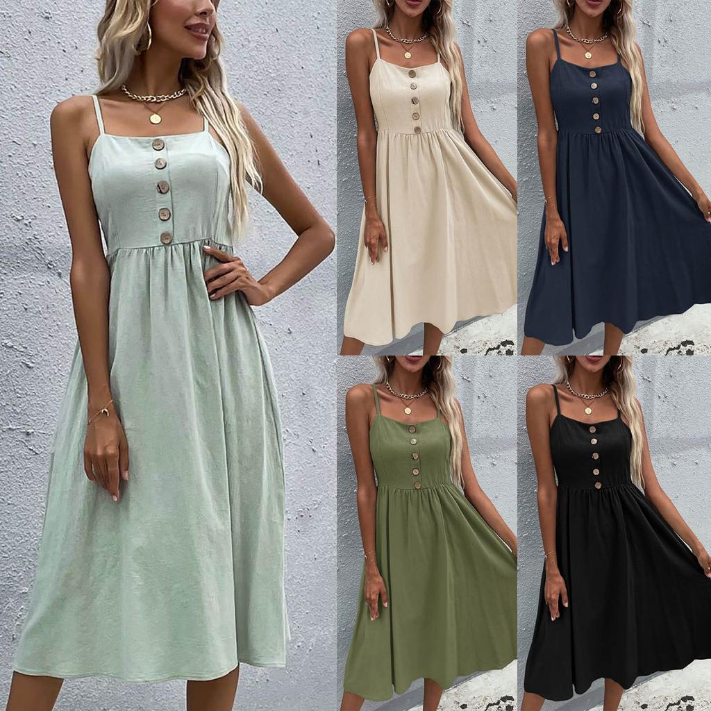 Dámské letní ležérní jednobarevné šaty bez rukávů se čtvercovým výstřihem