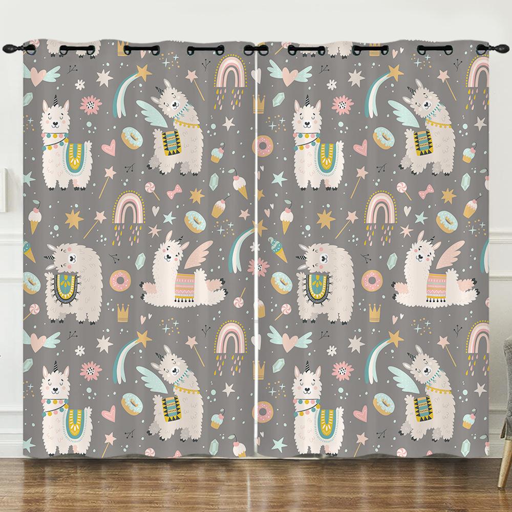 

Штора Мультяшное животное Альпака 3D Цифровая печать Светонепроницаемая штора На люверсах 97cm*114cm*2