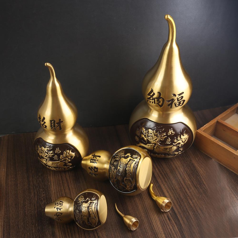 Brass unicorn gourd ornament handicrafts living room opening copper gourd hollow large lucky Nafu gourd