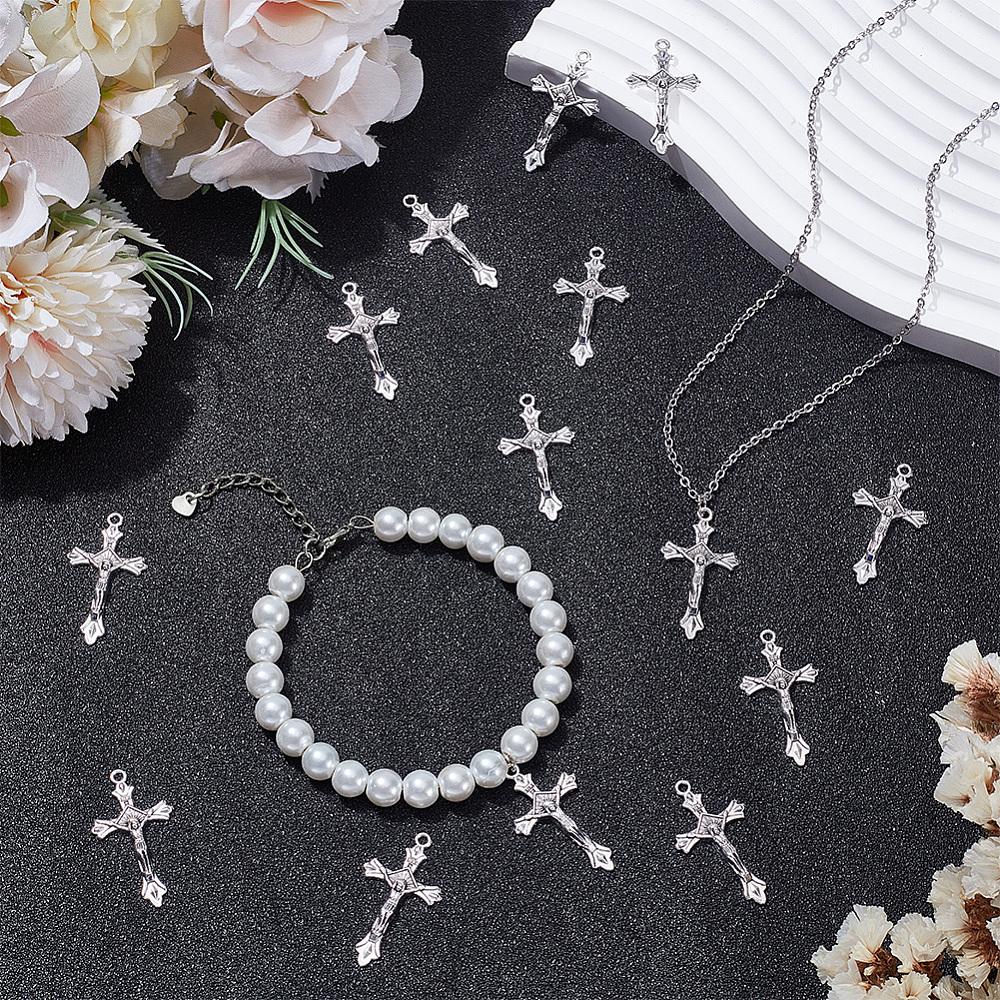 100 Pezzi Ciondoli in Lega Stile Tibetano Crocifisso Croce Charms Senza Cadmio e Senza Piombo Per Pasqua Argento Antico 32x18x2mm Foro: 1,5 millimetri
