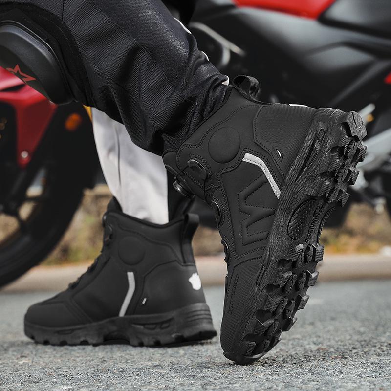 New Arrival Plus Size Mid-Top Motorcycle Racing Shoes: Waterproof, Anti-Fall, Wear-Resistant, Four Seasons Cycling Shoes