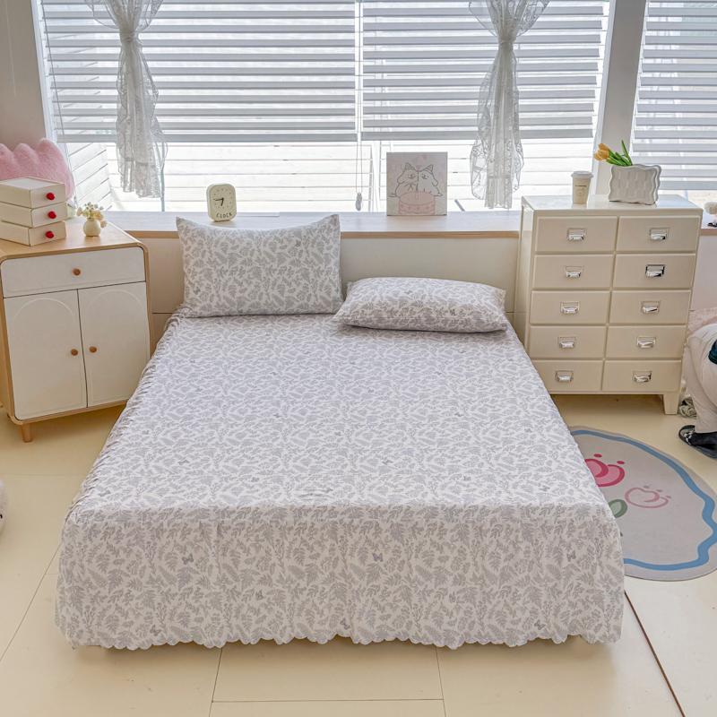 Sleeping Grid A-class Cloud Feeling Cotton Wrinkled Yarn Double-layer Yarn Bed Skirt