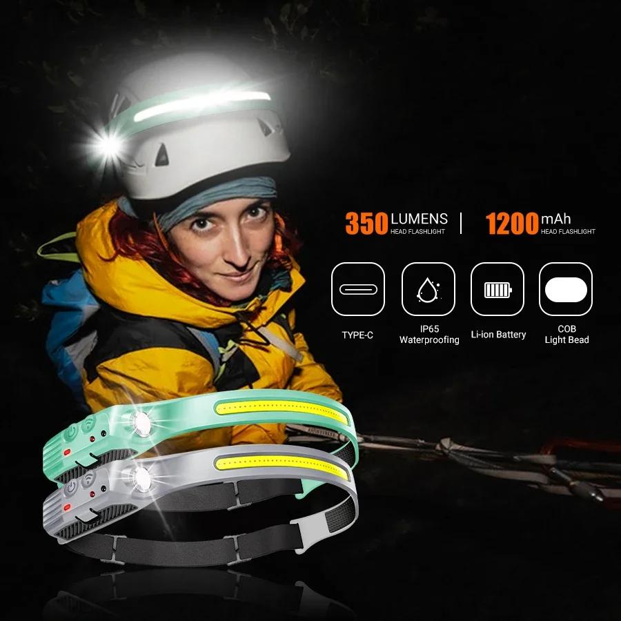 Rechargeable Sensor LED Headlamp -LED Headlight with 5 Modes Built-in 18650 for Fishing, Camping,Night Running (IPX4 Waterproof)