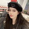 Winter Wool Beret Hat for Women Lady Love Heart Embroidery Warm Pumpkin Hats Ins Korean Girl Y2K Artist Painter Octagonal Caps