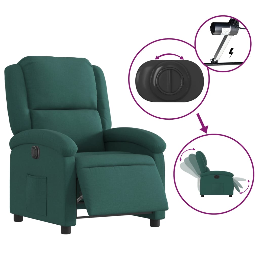 Vidaxl Electric Recliner, Dark Green, Fabric Upholstered