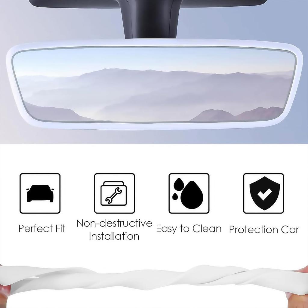 2PCS Protector Trim Frame Compatible With Tesla Model 3 Y -2024 2026 Screen Edge Frame Rearview Mirror Cover Interior Silicone Decorations Center