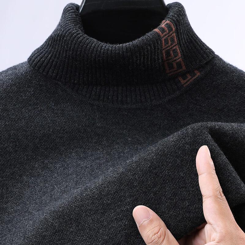 Hengyuanxiang Men's 100% Pure Wool High-Neck Thermal Sweater