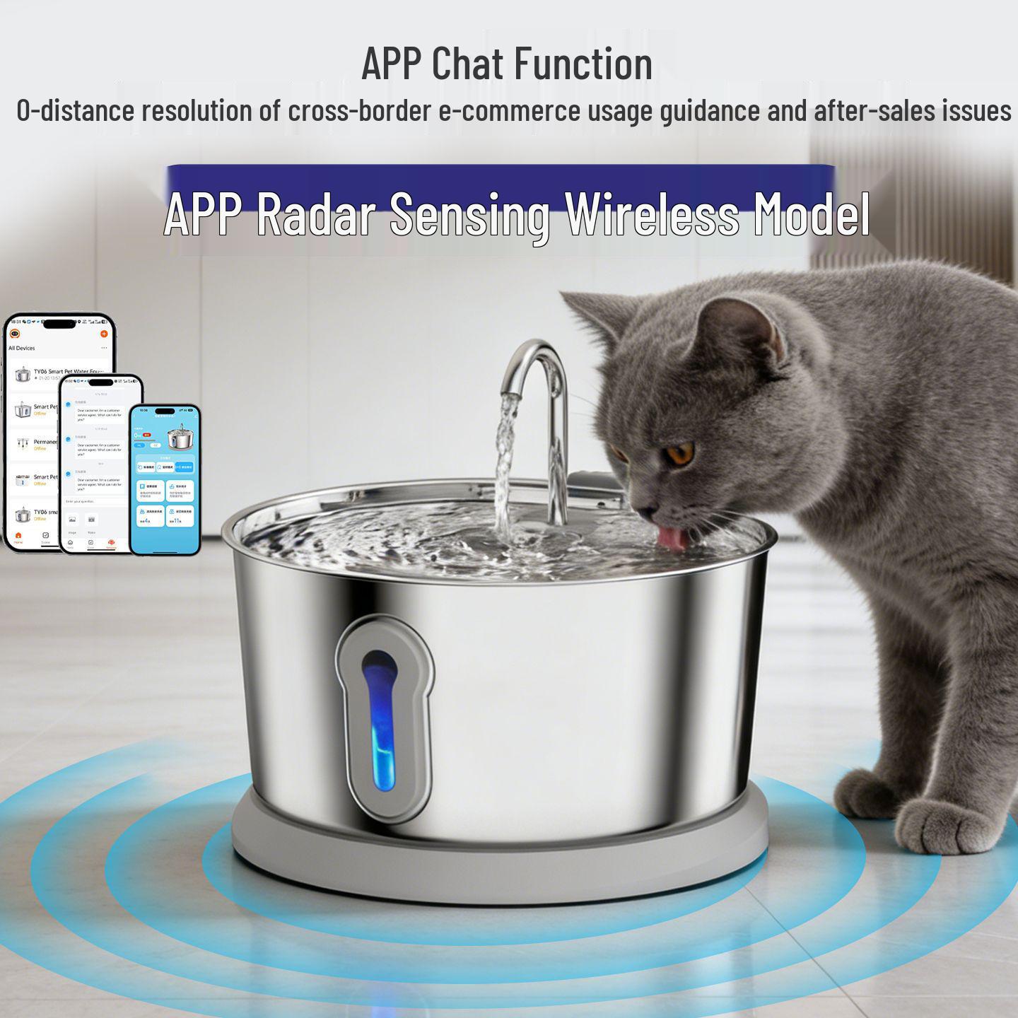 

Wireless Cat & Dog Water Fountain with Radar Sensing Control Compatible with TY-06 Radar Version