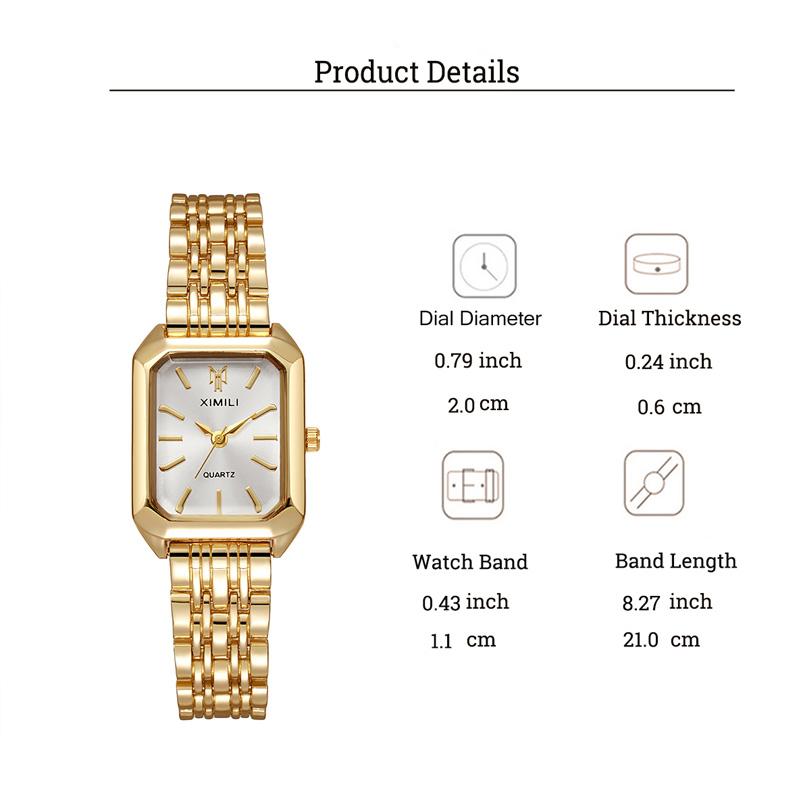 Fashionable simple versatile steel band square dial women's quartz watch bracelet set of 7, suitable for Christmas and Thanksgiv